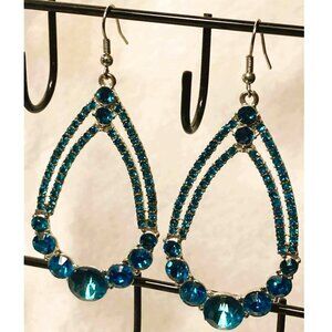 AQUAMARINE RHINESTONE HOOP HANGER EARRINGS